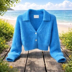 Pink Rose Vibrant Blue V-Neck Sweater